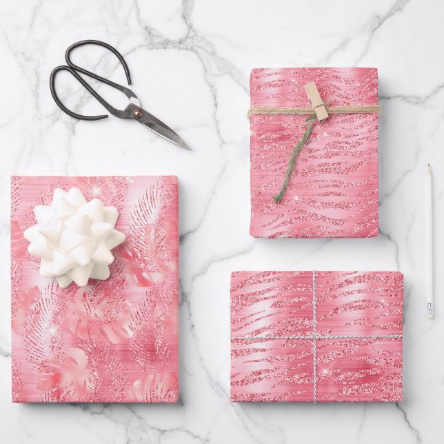 Bright Pink Glam Animal Print Wrapping Paper Sheet (Front)
