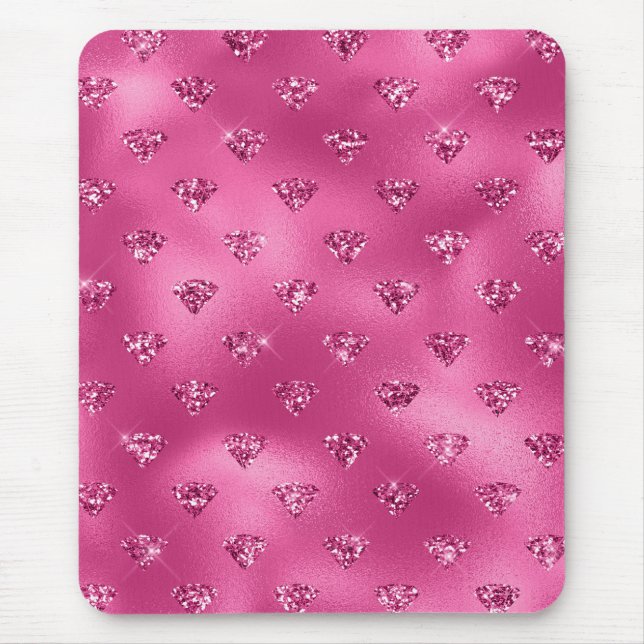 Bright Pink Glam Sparkly Diamonds Mouse Pad (Front)