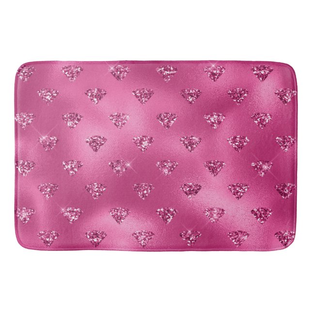 Bright Pink Glam Sparkly Diamonds Pattern Bath Mat (Front)