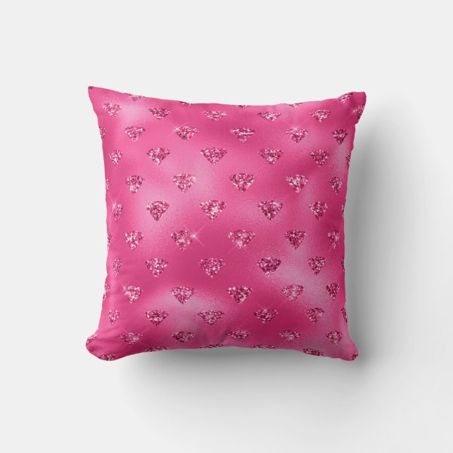 Bright Pink Glam Sparkly Diamonds Pattern Cushion (Front)