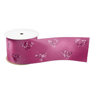 Bright Pink Glam Sparkly Diamonds Pattern Satin Ribbon