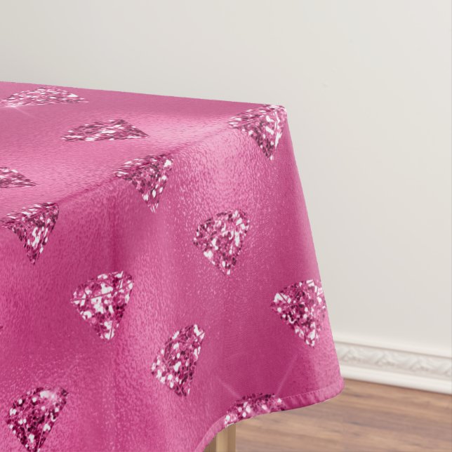 Bright Pink Glam Sparkly Diamonds Pattern Tablecloth (In Situ)