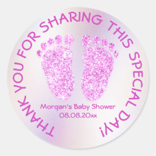 Bright Pink Glitter Feet Baby Shower Favour Thank  Classic Round Sticker