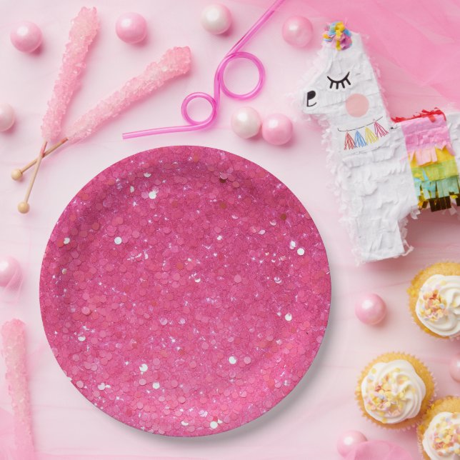 Bright Pink Glitter Paper Plate (Party)
