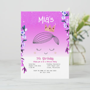 Bright Pink Glitter Princess Girls Birthday Invitation