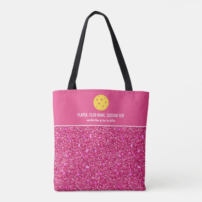 Bright Pink Glitter Print Custom Pickleball Paddle Tote Bag (Back)