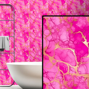Bright Pink & Gold Marbled Wallpaper