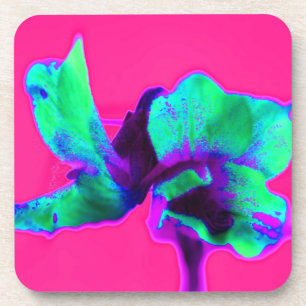 Bright Pink & Green Abstract Floral Plastic Coaster