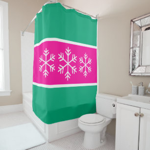 Bright Pink Green Blue Stripes Alpine Snowflakes Shower Curtain