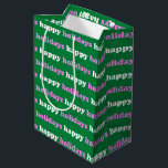 Bright Pink Green Christmas Holiday Preppy Cute Medium Gift Bag<br><div class="desc">A festive gift bag with a playful retro pattern that repeats “Happy Holidays” in bold pink and white text over a green background. This design brings cheerful energy and vintage flair to your seasonal gifting. Ideal for wrapping presents for friends,  coworkers,  or holiday parties.</div>