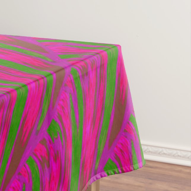 Bright Pink Green Colour Swish Abstract Tablecloth (In Situ)