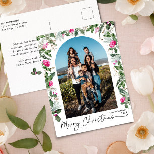 Bright Pink Greenery Foliage Arch 1 Photo Holiday Postcard