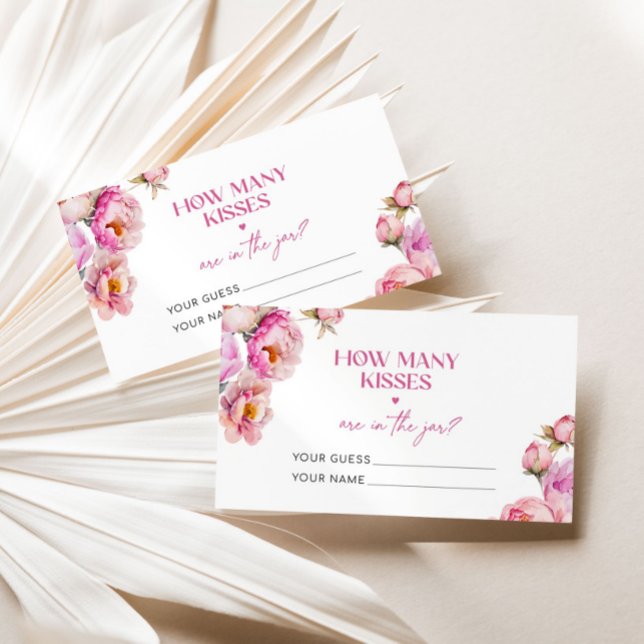 Bright pink guess how many kisses bridal game enclosure card (Creator Uploaded)