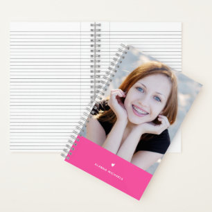 Bright Pink Heart and Photo with Name Notebook