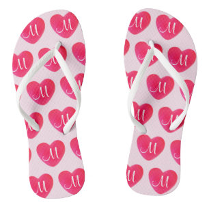 Bright Pink Heart Monogram Pattern Thongs