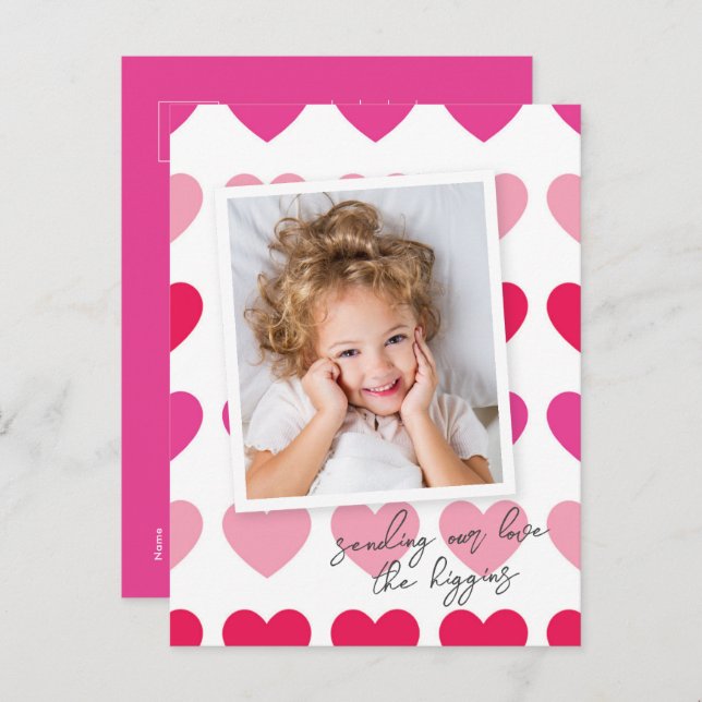 Bright Pink Hearts Budget Photo Valentine's Day Postcard (Front/Back)