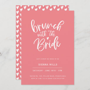 Bright Pink Hearts Calligraphy Bridal Brunch Invitation