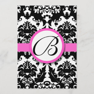 Bright Pink Hearts & Swirls Damask Wedding Menu