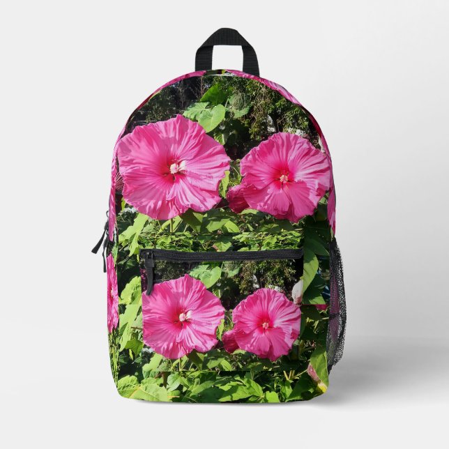 Bright Pink Hibiscus Flower Backpack (Front)