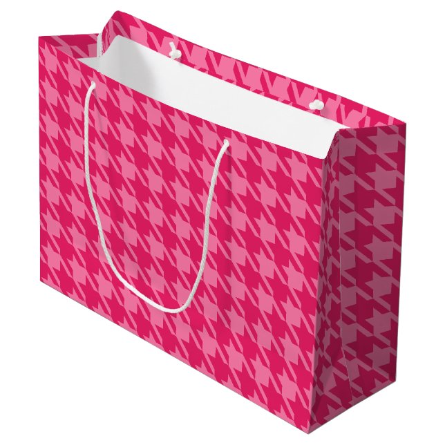 Bright Pink Houndstooth Gift Bag (Front Angled)
