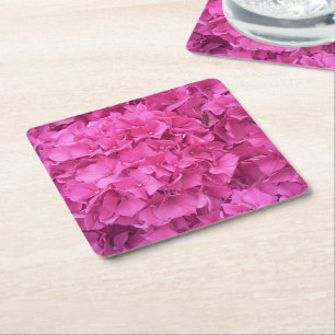 Bright Pink Hydrangea Flowers Square Paper Coaster