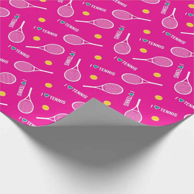 Bright pink I love tennis, Wrapping  Paper (Corner)