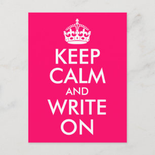Bright Pink Keep Calm and Write On Postcard