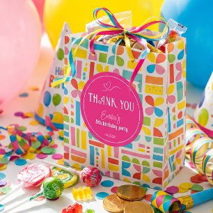 Bright Pink Kids Birthday Party Thank You  Classic Round Sticker