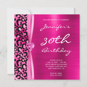 Bright Pink Leopard Glam 30th Birthday Invitation