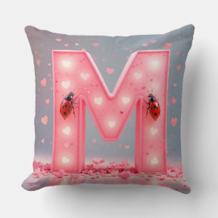 Bright Pink Letter M Design Cushion