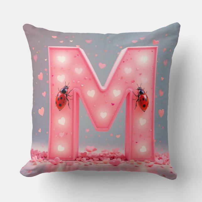 Bright Pink Letter M Design Cushion (Front)