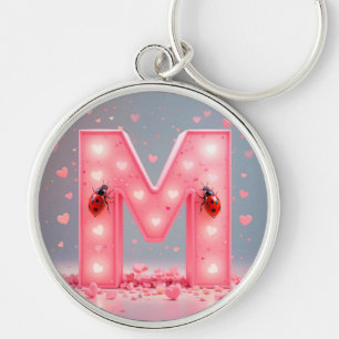 Bright Pink Letter M Design Key Ring