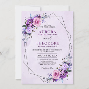 Bright Pink Lilac Purple Shades Flowers Wedding    Invitation