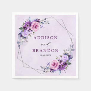 Bright Pink Lilac Purple Shades Flowers Wedding Napkin