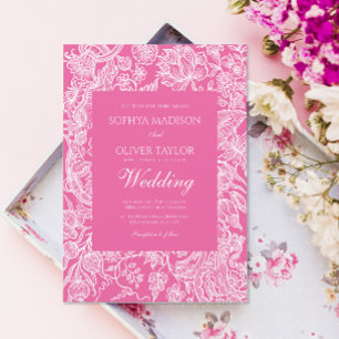 Bright Pink Line Art Wildflower  Invitation