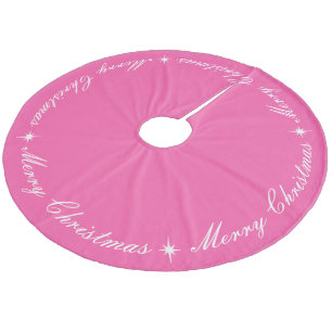 Bright Pink Merry Christmas Script Fleece Tree Skirt