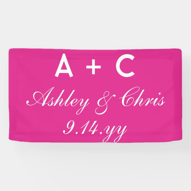 Bright Pink Modern Personalised Wedding Reception  Banner (Horizontal)