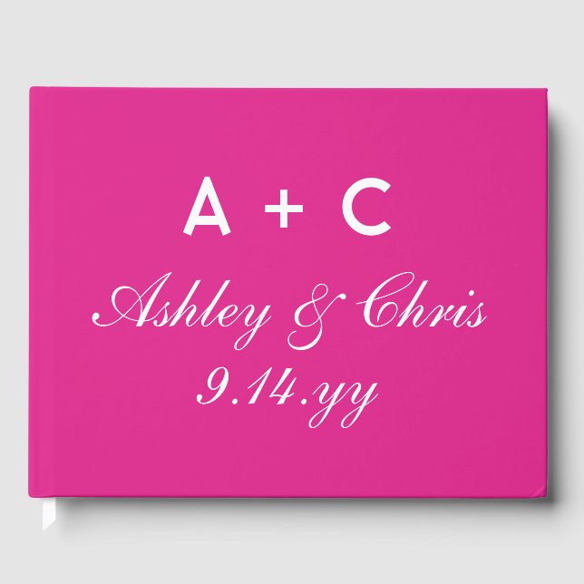 Bright Pink Modern Personalised Wedding Reception Guest Book (Front)
