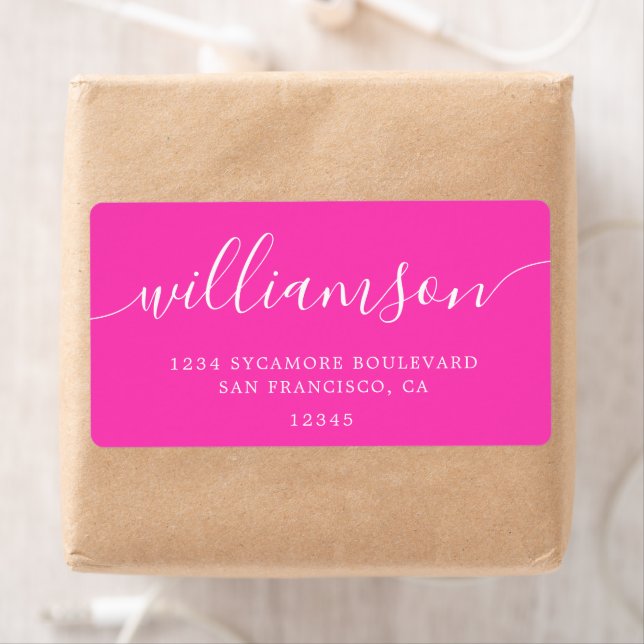 Bright Pink Modern Script Return Address (Insitu)