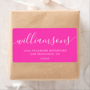 Bright Pink Modern Script Return Address