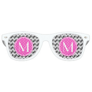 Bright Pink Monogram Black and Grey Chevron Patter Retro Sunglasses