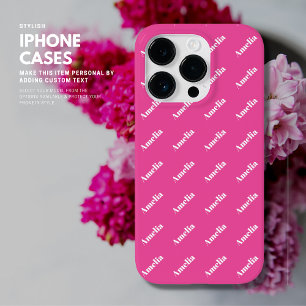 Bright Pink Monogram Name Pattern iPhone Case