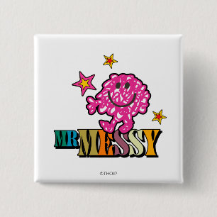 Bright Pink Mr. Messy   Sparkling Stars 15 Cm Square Badge