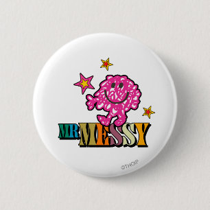 Bright Pink Mr. Messy   Sparkling Stars 6 Cm Round Badge