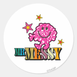Bright Pink Mr. Messy   Sparkling Stars Classic Round Sticker