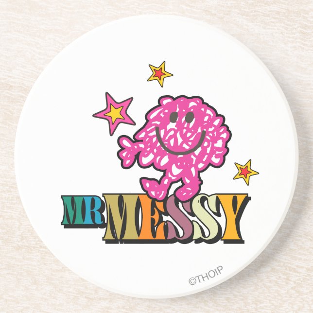 Bright Pink Mr. Messy | Sparkling Stars Coaster (Front)