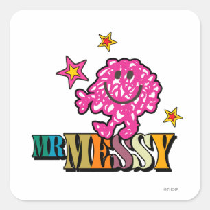 Bright Pink Mr. Messy   Sparkling Stars Square Sticker