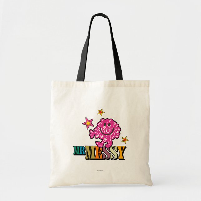 Bright Pink Mr. Messy | Sparkling Stars Tote Bag (Front)