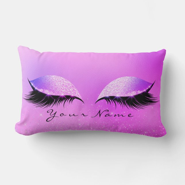 Bright Pink Name Princess Beauty Lashes Makeup Lumbar Cushion (Front)