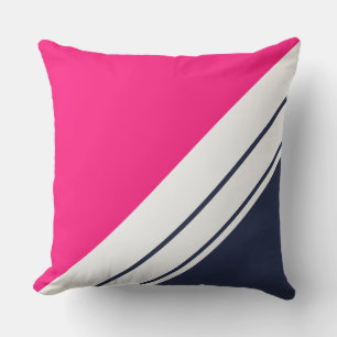 Bright Pink Navy Sporty Diagonal White Stripes  Cushion